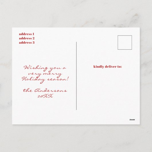 明メリーるい3フォトシック赤いホワイトクリスマス シーズンポストカード (裏面)