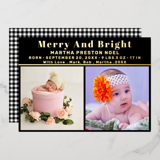 明メリーるい3写真クリスマス誕生発表 箔シーズンカード (正面/裏面)