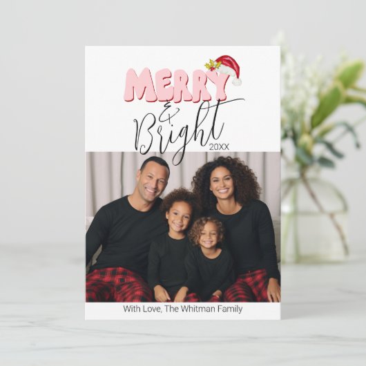 明メリーるい3家族の写真レトロクリスマス シーズンカード (スタンド正面)