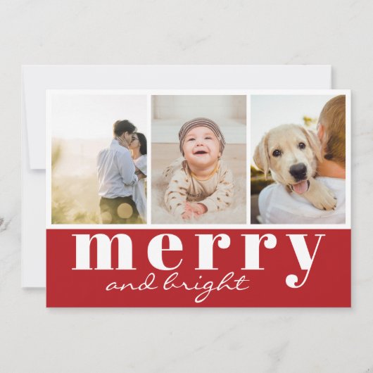 明メリーるい3枚のフォトレッドホワイトクリスマス シーズンカード (正面)