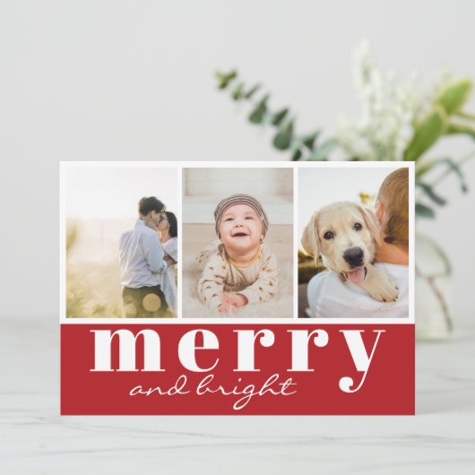 明メリーるい3枚のフォトレッドホワイトクリスマス シーズンカード (スタンド正面)