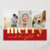 明メリーるい3枚のフォトレッドホワイトクリスマス 箔シーズンカード (正面)
