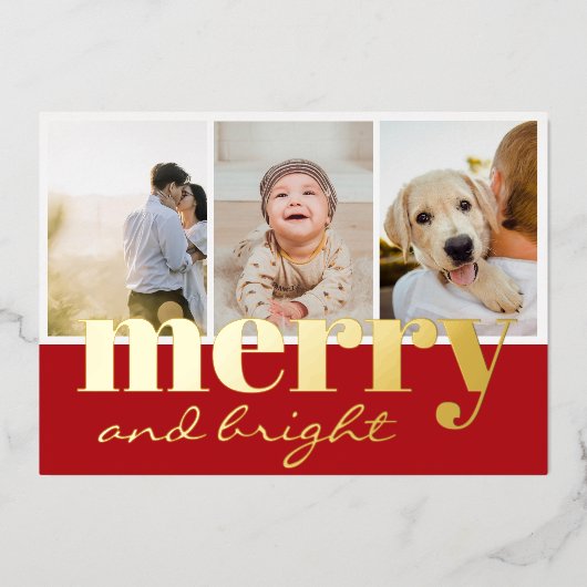 明メリーるい3枚のフォトレッドホワイトクリスマス 箔シーズンカード (正面)
