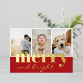 明メリーるい3枚のフォトレッドホワイトクリスマス 箔シーズンカード (立ち正面)