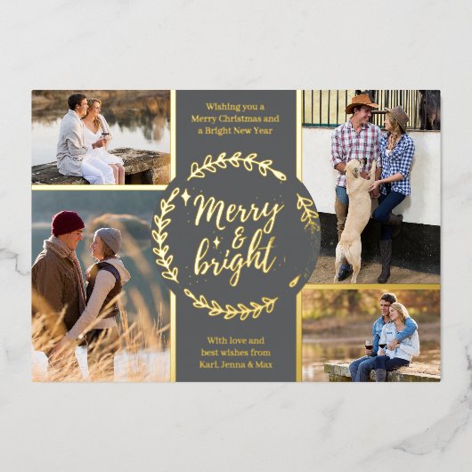 明メリーるい4フォトコラージググレーと金ゴールド 箔シーズンカード (正面)