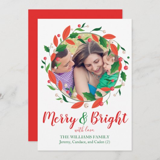 明メリーるい |ホリーリースの明るいワンフォト シーズンカード (正面/裏面)