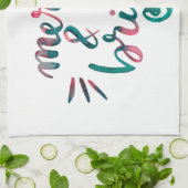 明メリーるい – 緑とピンク キッチンタオル (折り畳み)