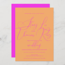 明モダンはっきりしたるいピンクのオレン結婚ジスクリプト 招待状