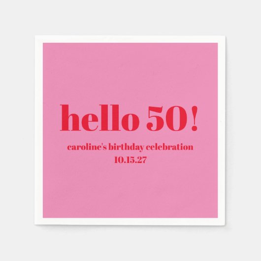 明モダンはっきりしたるいピンク赤50誕生日カスタム スタンダードカクテルナプキン (正面)