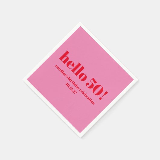 明モダンはっきりしたるいピンク赤50誕生日カスタム スタンダードカクテルナプキン (角)