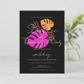 明モダンはっきりしたるい熱帯ピンク結婚オレンジ 招待状 (スタンド正面)