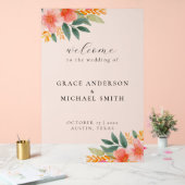 明モダンるいエレガントフローラ結婚の歓迎 アクリルサイン (ウェディング)