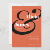 明モダンるいオレンジはっきりした色の黒い結婚タイポグラフィ 招待状 (正面)
