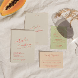 明モダンるいオレンジ色のレトロお洒落おもしろい結婚の 招待状