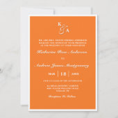 明モダンるいオレンジ色モノグラム結婚ミニマル 招待状 (正面)