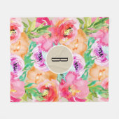 明モダンるいカラフルフローラ水カラークラフト フリースブランケット (正面(横))