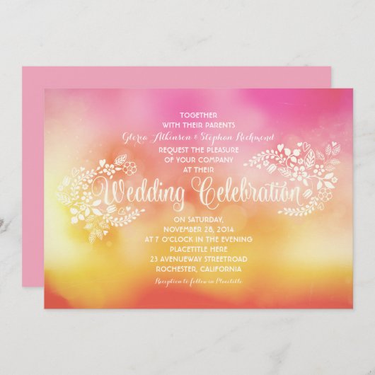 明モダンるいカラフルフローラ結婚式招待状 招待状 (正面/裏面)