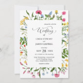 明モダンるいカラフルワイルドフラワーのフローラ結婚 招待状 (正面)