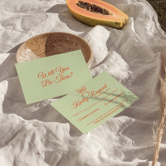 明モダンるいカラフル描レトロ結婚リボン 出欠カード