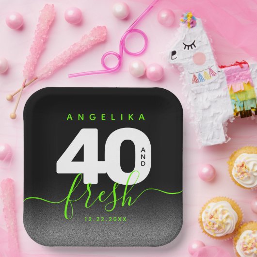 明モダンるいガーリーグリーン40とフレッシュ ペーパープレート (パーティー)