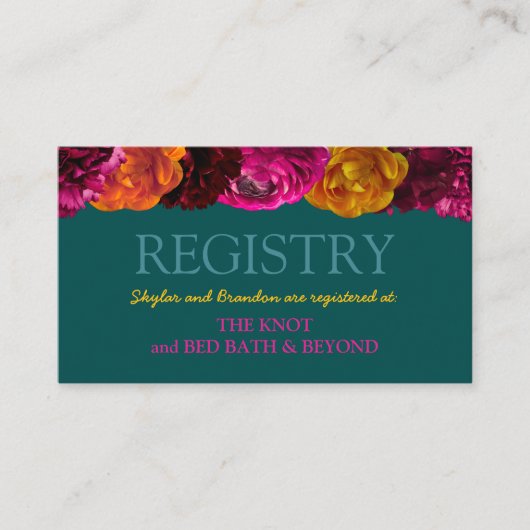 明モダンるいピンクの緑のフローラ結婚レジストリ エンクロージャーカード (正面)