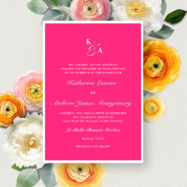 明モダンるいホットピンクモノグラフォーマルム結婚ズ 招待状