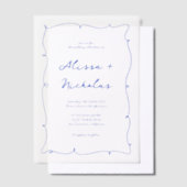 明モダンるい手が青に描縁どかれた結婚の ベラム紙招待状 (オフセット)