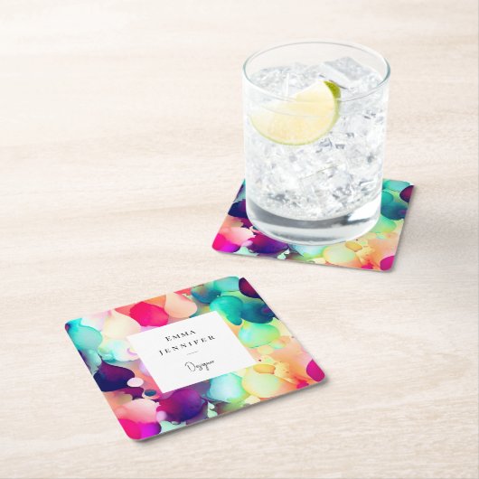 明モダンるい抽象芸術ピンク絵を描パターン スクエアペーパーコースター (インサイチュ)