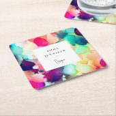 明モダンるい抽象芸術ピンク絵を描パターン スクエアペーパーコースター (アングル)