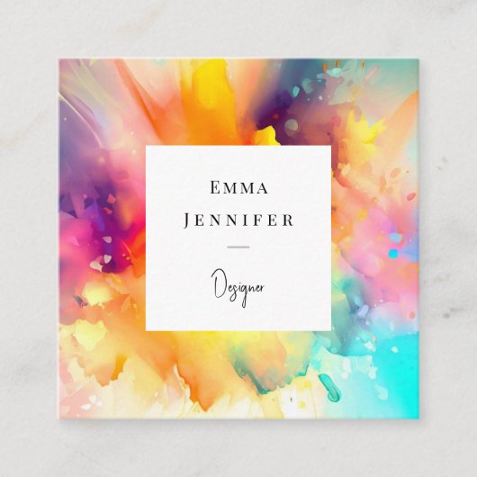 明モダンるい抽象芸術ピンク絵を描パターン スクエア名刺 (正面)