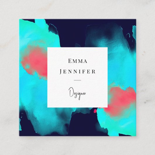 明モダンるい抽象芸術ブルー色彩の鮮やかパターン スクエア名刺 (正面)