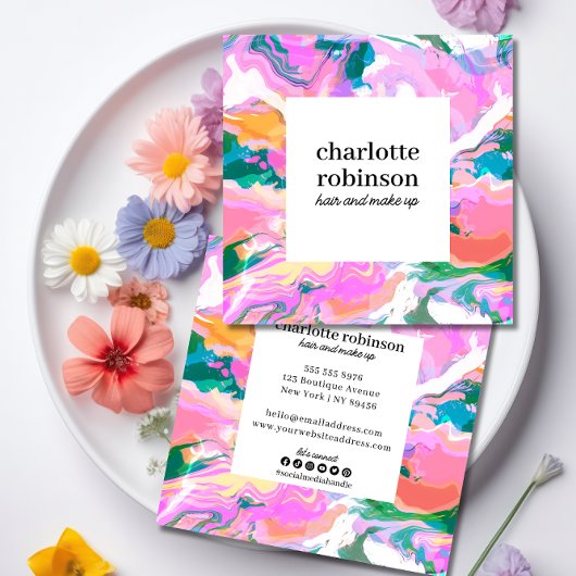 明モダンるい抽象芸術色彩の鮮やか大理石のパターン スクエア名刺