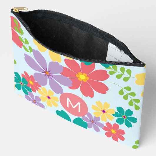 明モダンるい明るい花モノグラムの柄 アクセサリーポーチ (見開き)