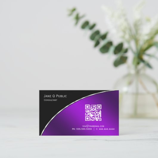 明モダンるい紫QRエレガントプロフェッショナル 名刺 (スタンド正面)