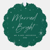 明モダンるい結婚した緑の休日の写真 オーナメントカード (正面)
