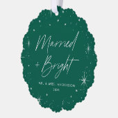 明モダンるい結婚した緑の休日の写真 オーナメントカード (左)