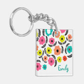 明モダンるい花と黒いパーソナライズされた葉 キーホルダー (正面左)