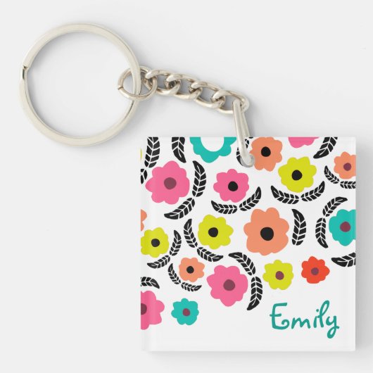 明モダンるい花と黒いパーソナライズされた葉 キーホルダー (正面)