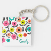 明モダンるい花と黒いパーソナライズされた葉 キーホルダー (裏面)