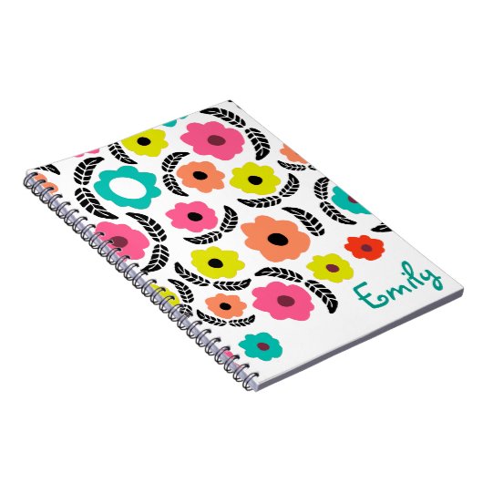 明モダンるい花と黒いパーソナライズされた葉 ノートブック (右側)