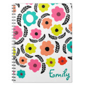 明モダンるい花と黒いパーソナライズされた葉 ノートブック (正面)