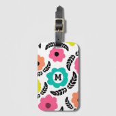 明モダンるい花と黒葉モノグラム ラゲッジタグ (正面縦)