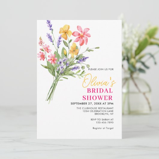 明モダンるい野はっきりした花ブライダルシャワー 招待状 (スタンド正面)