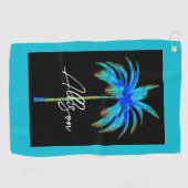 明モダンるい青の熱帯パームツリースクリプト名 ゴルフタオル (横)