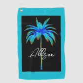 明モダンるい青の熱帯パームツリースクリプト名 ゴルフタオル (正面)