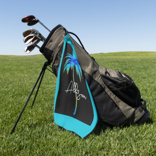 明モダンるい青の熱帯パームツリースクリプト名 ゴルフタオル (グリーン)