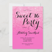 明モダンガーリーるいピンクのグリッターグラデーションスウィート16 招待状 (正面)