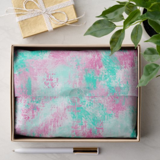 明モダンガーリーるいピンクのティール（緑がかった色）絵を描スプッチ 薄葉紙 (ギフト)