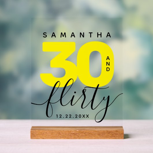 明モダンガーリーるい黄色30と気のあるそぶりをした誕生日 アクリルサイン (ニュートラル)