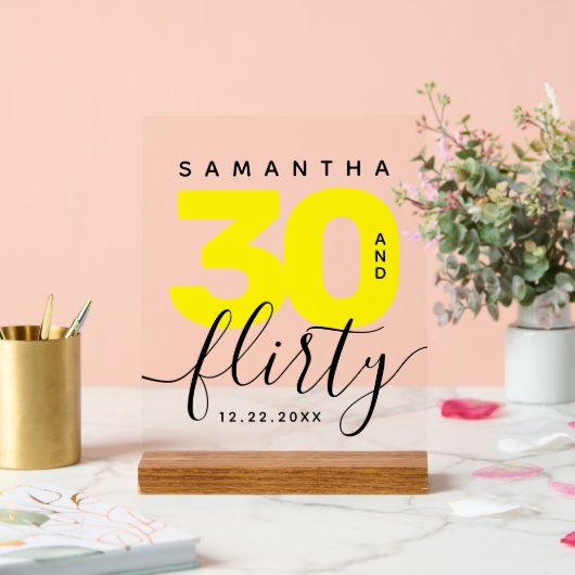 明モダンガーリーるい黄色30と気のあるそぶりをした誕生日 アクリルサイン (ウェディング)
